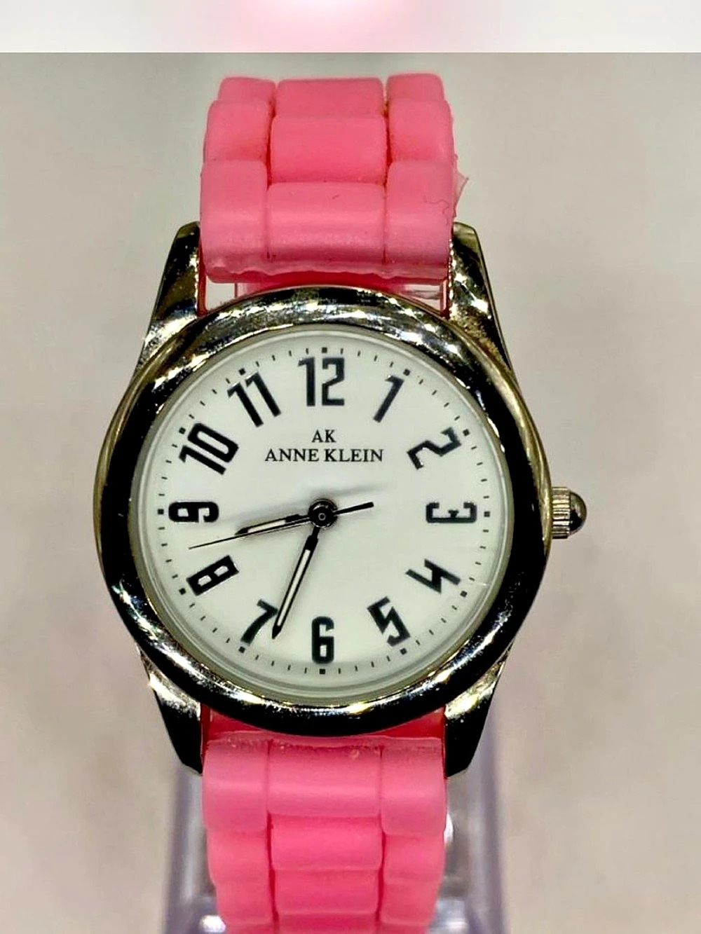*** Anne Klein ^^^ Plush  Pink & Silver Analog Watch * Silicone band ***
